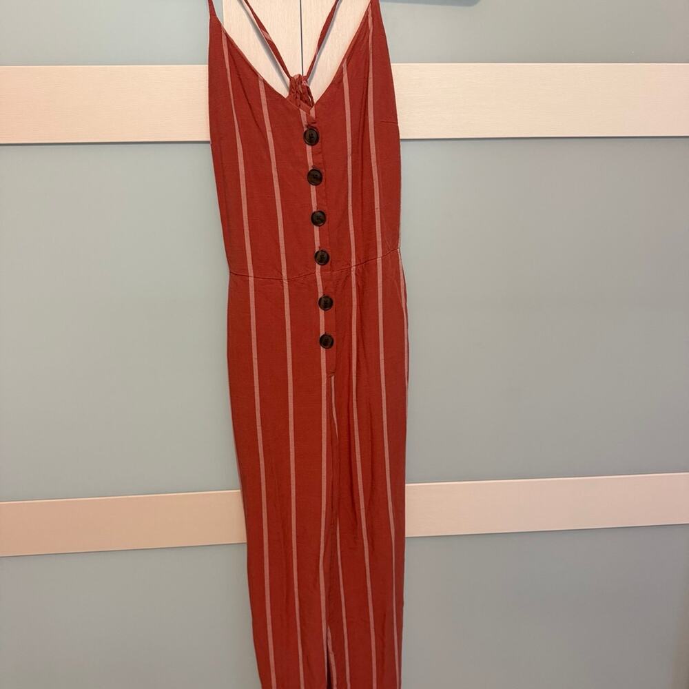 GAP Coral Striped Button Front Wide Leg Jumpsuit Women’s Size 2